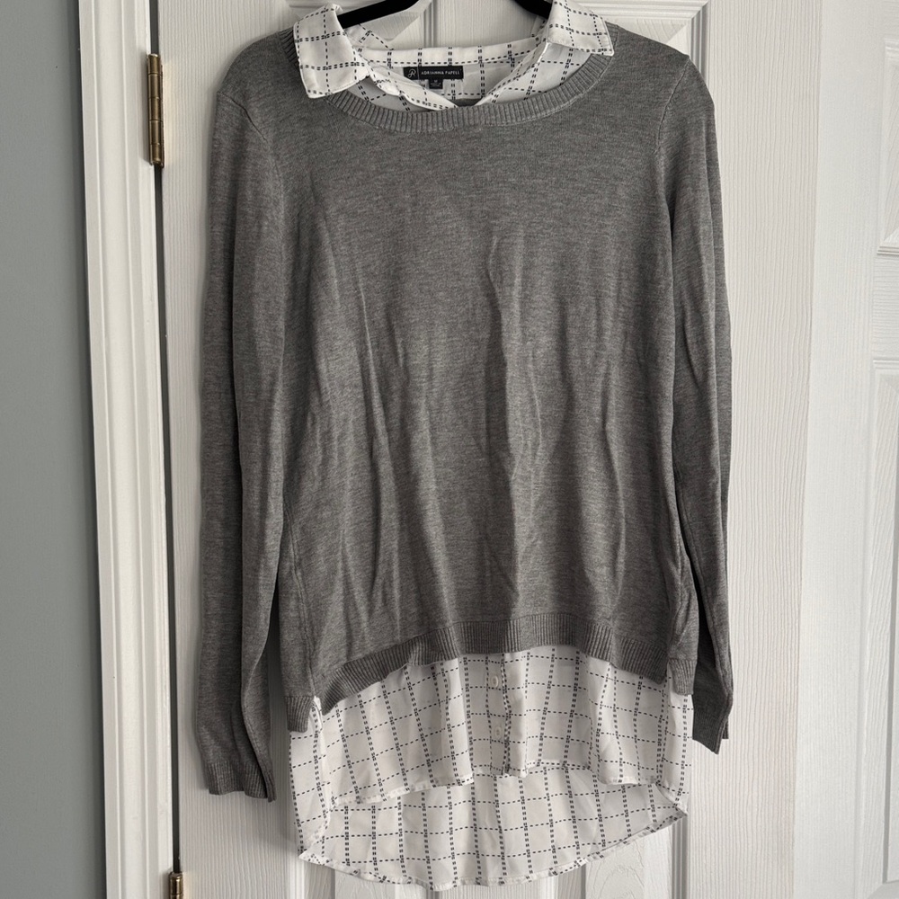 Adrianna Papell Gray Sweater with White Layer